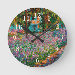 Irises Monet Garden Giverny flowers Round Clock