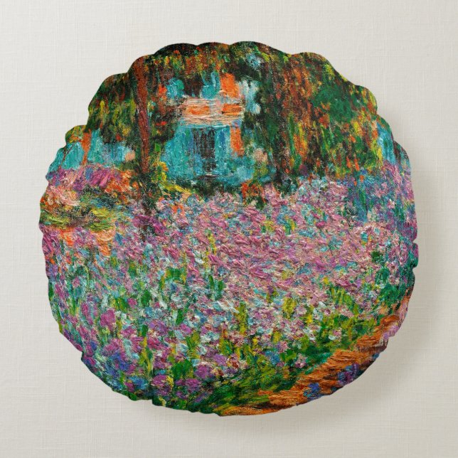 Irises Monet Garden Giverny flowers Round Pillow (Front)