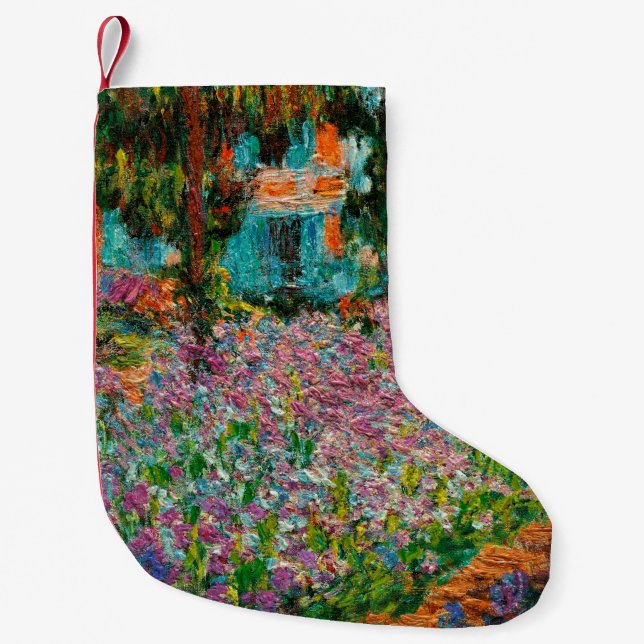 Irises Monet Garden Giverny flowers Small Christmas Stocking (Front)