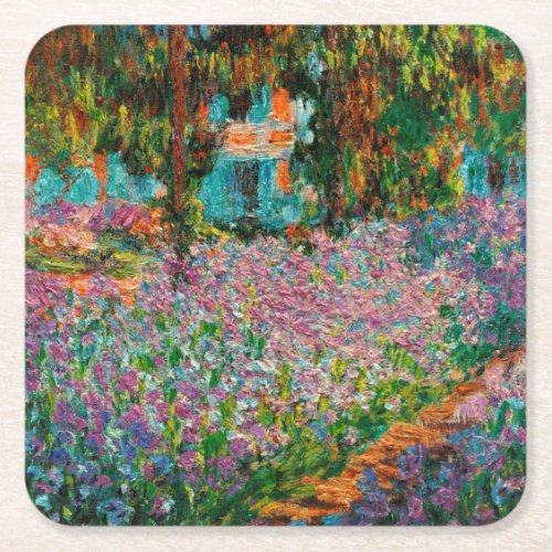 Irises Monet Garden Giverny flowers Square Paper Coaster