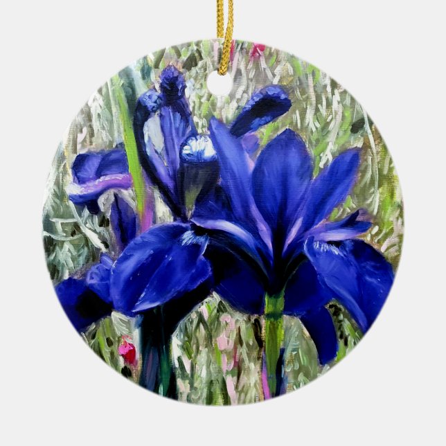 Irises oil painting ceramic ornament (Front)