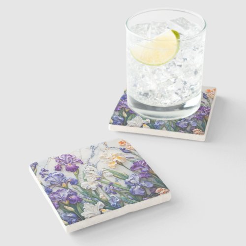 Irises on marble coaster