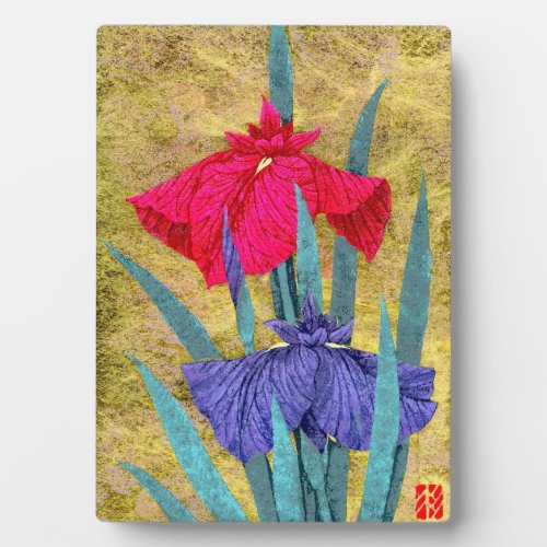 Irises oriental abstract flowers painting iris art plaque