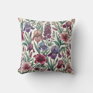 Irises Throw Pillow Boho Linework