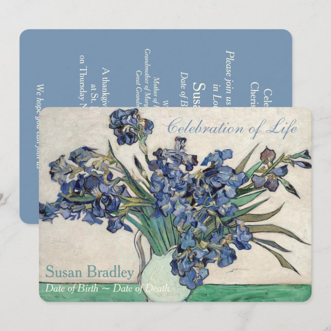 Irises Van Gogh Celebration Funeral Announcement (Front/Back)