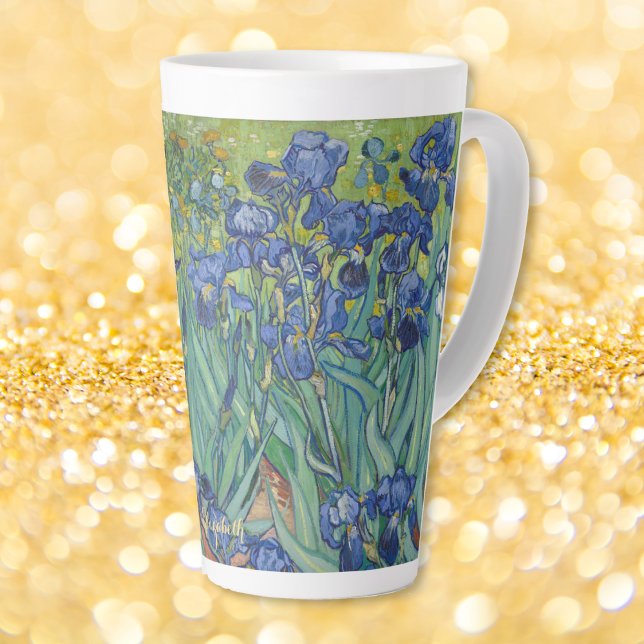 Irises Van Gogh Vintage Floral Art Flower Monogram Latte Mug (Irises Van Gogh Vintage Floral Art Flower Monogram Latte Mug)