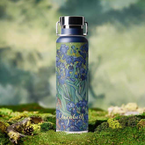 Irises Van Gogh Vintage Floral Art Flower Monogram Water Bottle