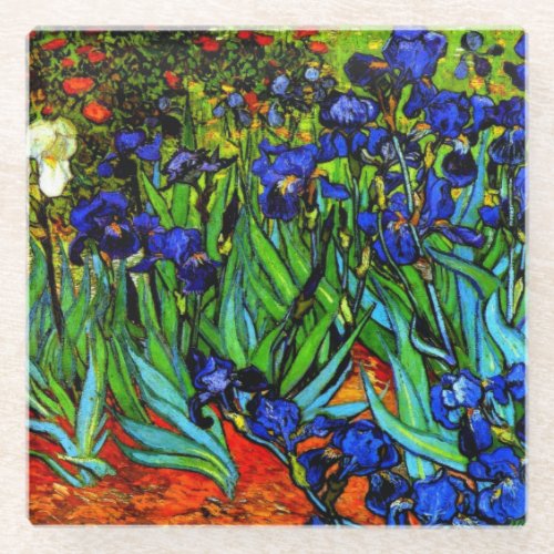 Irises Van Goghs famous floral painting Glass Coaster