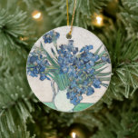 Irises | Vincent van Gogh Ceramic Ornament<br><div class="desc">Irises (1890) | Original artwork by Dutch post-impressionist artist Vincent Van Gogh (1853-1890). The painting depicts a still life with a full bouquet of blue flowers on a green tabletop against a creamy white background.

Use the design tools to add custom text or personalize the image.</div>