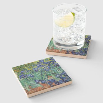 Irises Vincent Van Gogh Floral Vintage Painting Stone Coaster by Then_Is_Now at Zazzle