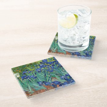 Irises Vincent Van Gogh Flowers Fine Art Painting Glass Coaster by Then_Is_Now at Zazzle
