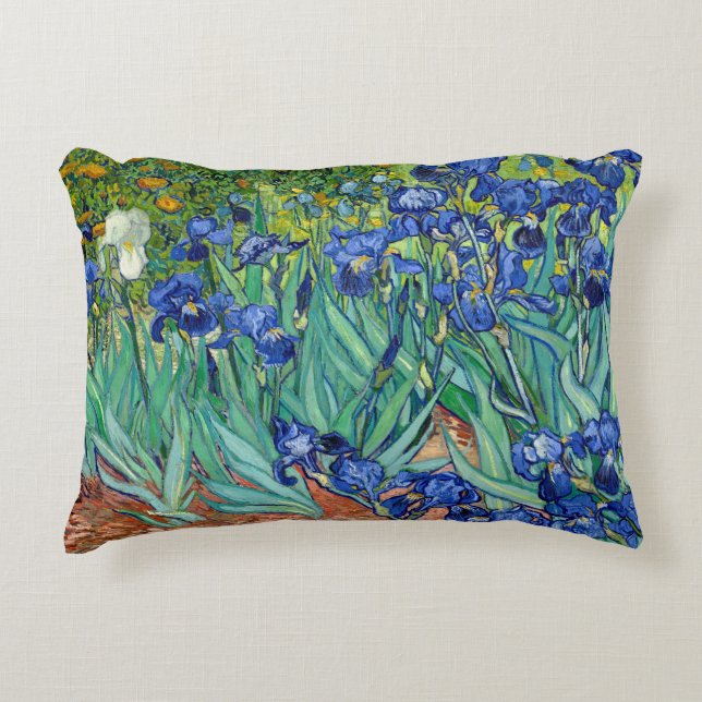 Irises Vincent van Gogh Flowers Painting Throw Accent Pillow (Front)
