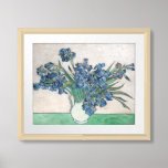 Irises | Vincent Van Gogh Framed Art<br><div class="desc">Irises (1890) | Original artwork by Dutch post-impressionist artist Vincent Van Gogh (1853-1890). The painting depicts a still life with a full bouquet of blue flowers on a green tabletop against a creamy white background.

Use the design tools to add custom text or personalize the image.</div>