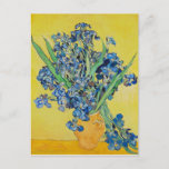 Irises  Vincent van Gogh  Postcard<br><div class="desc">Irises (1890) Vincent van Gogh. Lovely positive still life. Large yellow vase with a bouquet of blue irises on a yellow background. Reproduction of famous works of art  images in the public domain.</div>
