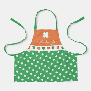 IRISH 4 Leaf Clover Pattern with YOUR NAME Apron