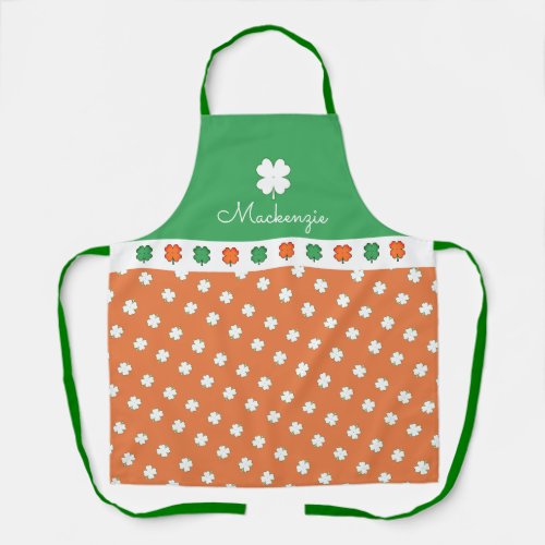 IRISH 4 Leaf Clover Pattern with YOUR  NAME Apron