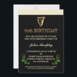 Irish 70th Birthday Party Invitation<br><div class="desc">This is about as Irish as an invitation can get. The golden harp of Ireland against 'the black stuff' with a Shamrock decoration. Designed here in the Heart of Ireland this invite is fully customizable, letting you choose how you wish to word it. The perfect invite for someone Irish or...</div>