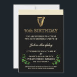 Irish 70th Birthday Party Invitation<br><div class="desc">This is about as Irish as an invitation can get. The golden harp of Ireland against 'the black stuff' with a Shamrock decoration. Designed here in the Heart of Ireland this invite is fully customizable, letting you choose how you wish to word it. The perfect invite for someone Irish or...</div>