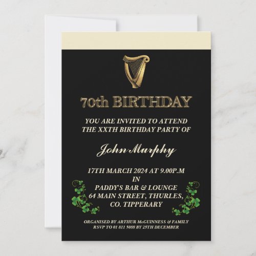 Irish 70th Birthday Party Invitation