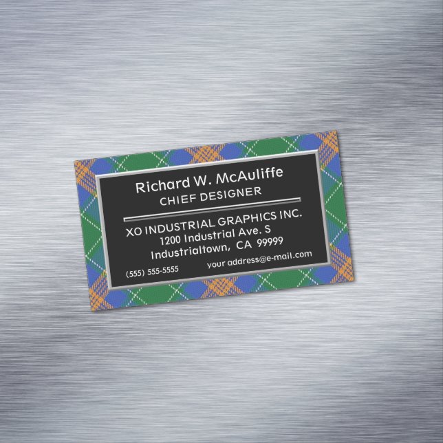Irish Accent Clan MacAuliffe McAuliffe Tartan Business Card Magnet (In Situ)