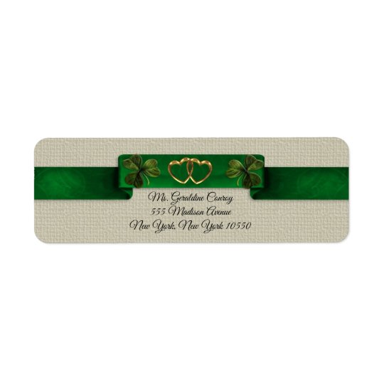 Irish address labels shamrocks and ribbons