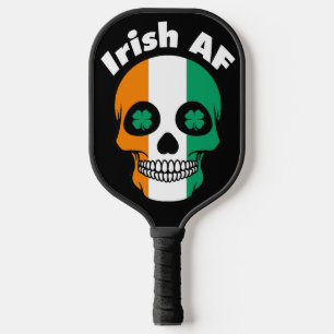 Irish AF, Happy St. Paddy's Day, Irish Flag Skull Pickleball Paddle