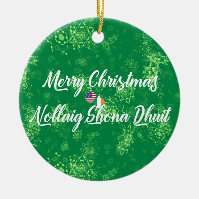 Irish American Bilingual Decoration, Gaelic Ceramic Ornament (Front)