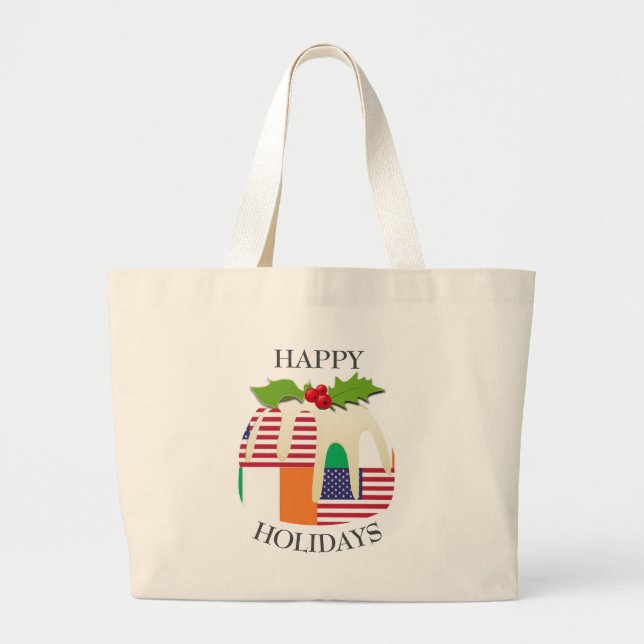 IRISH AMERICAN Christmas Pudding Large Tote Bag (Front)