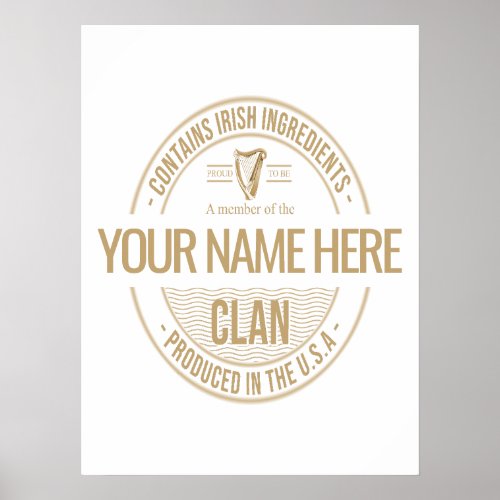 Irish American Custom Family Clan Name Poster
