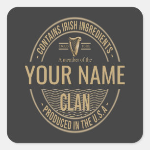 Irish American Custom Family Clan Name Square Sticker