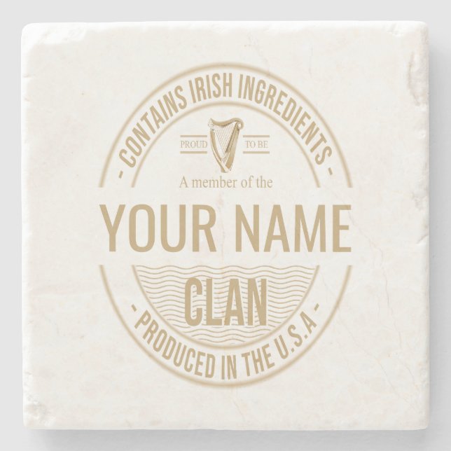 Irish American Custom Family Clan Name Stone Coaster (Front)