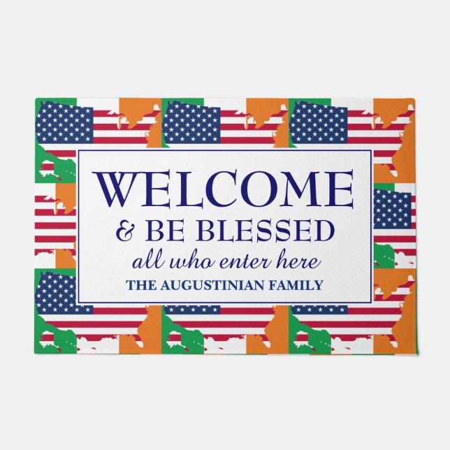 IRISH AMERICAN Family Welcome Doormat (Front)