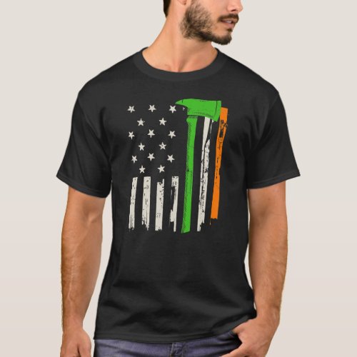 Irish American Firefighter Flag and Ax  T_Shirt