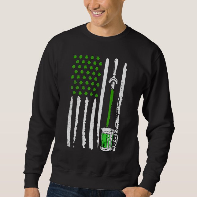 Irish American Flag Draft Beer Shamrock St Patrick Sweatshirt (Front)