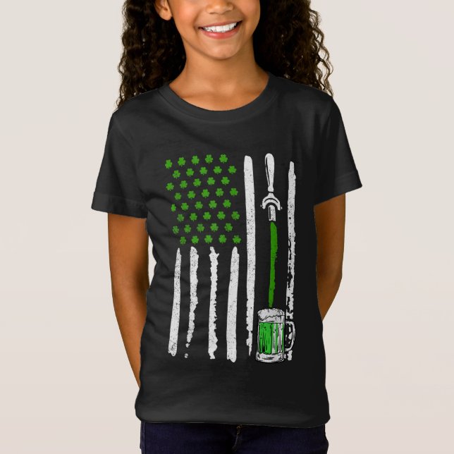 Irish American Flag Draft Beer Shamrock St Patrick T-Shirt (Front)