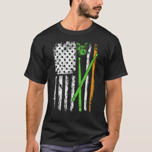 Irish American Flag Drums Shamrock St Patricks Da T_Shirt