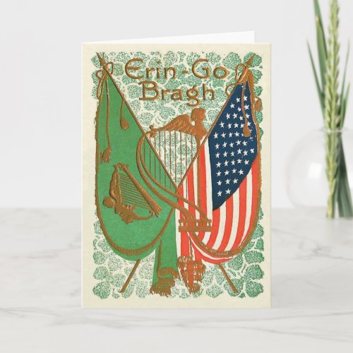 Irish American Flag Harp of Erin Shamrock Card