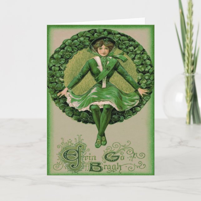 Irish American Flag Harp of Erin Shamrock Card (Front)