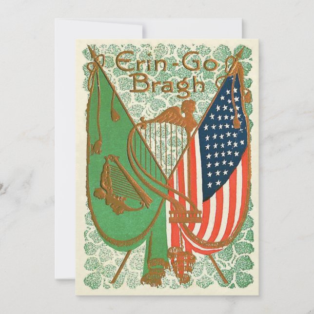 Irish American Flag Harp of Erin Shamrock Invitation (Front)