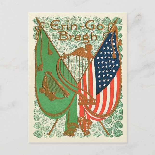 Irish American Flag Harp of Erin Shamrock Postcard (Front)