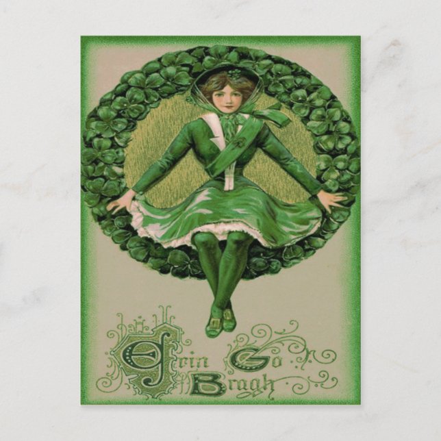 Irish American Flag Harp of Erin Shamrock Postcard (Front)