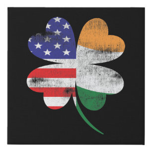 IRISH AMERICAN FLAG Ireland Shamrock Faux Canvas Print
