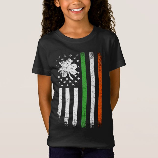 Irish American Flag Ireland Shamrock Flag St Patri T-Shirt (Front)