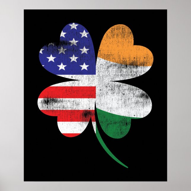 IRISH AMERICAN FLAG Ireland Shamrock Poster (Front)