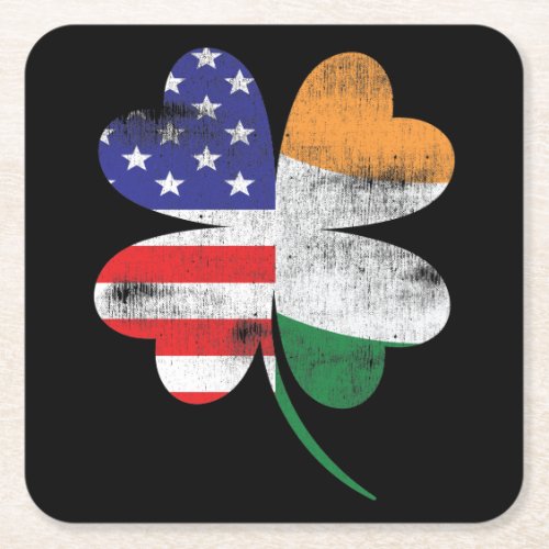 IRISH AMERICAN FLAG Ireland Shamrock Square Paper Coaster