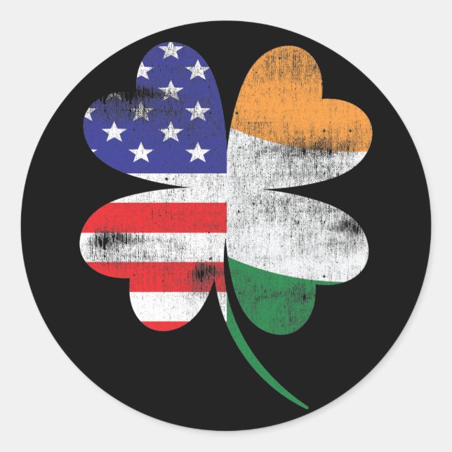 IRISH AMERICAN FLAG Ireland Shamrock St Patricks Classic Round Sticker (Front)