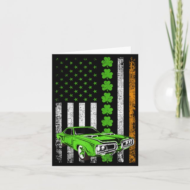 Irish American Flag Lucky Car Racing St. Patrick's Card (Front)