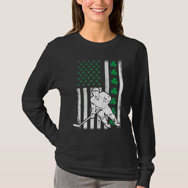 Irish American Flag Lucky Hockey St. Patrick's Day T-Shirt (Front)