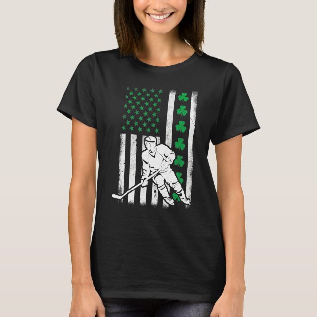 Irish American Flag Lucky Hockey St. Patrick's Day T-Shirt (Front)