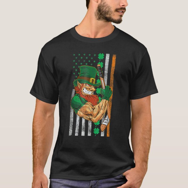 Irish American Flag Lucky Hockey St Patrick's Day T-Shirt (Front)